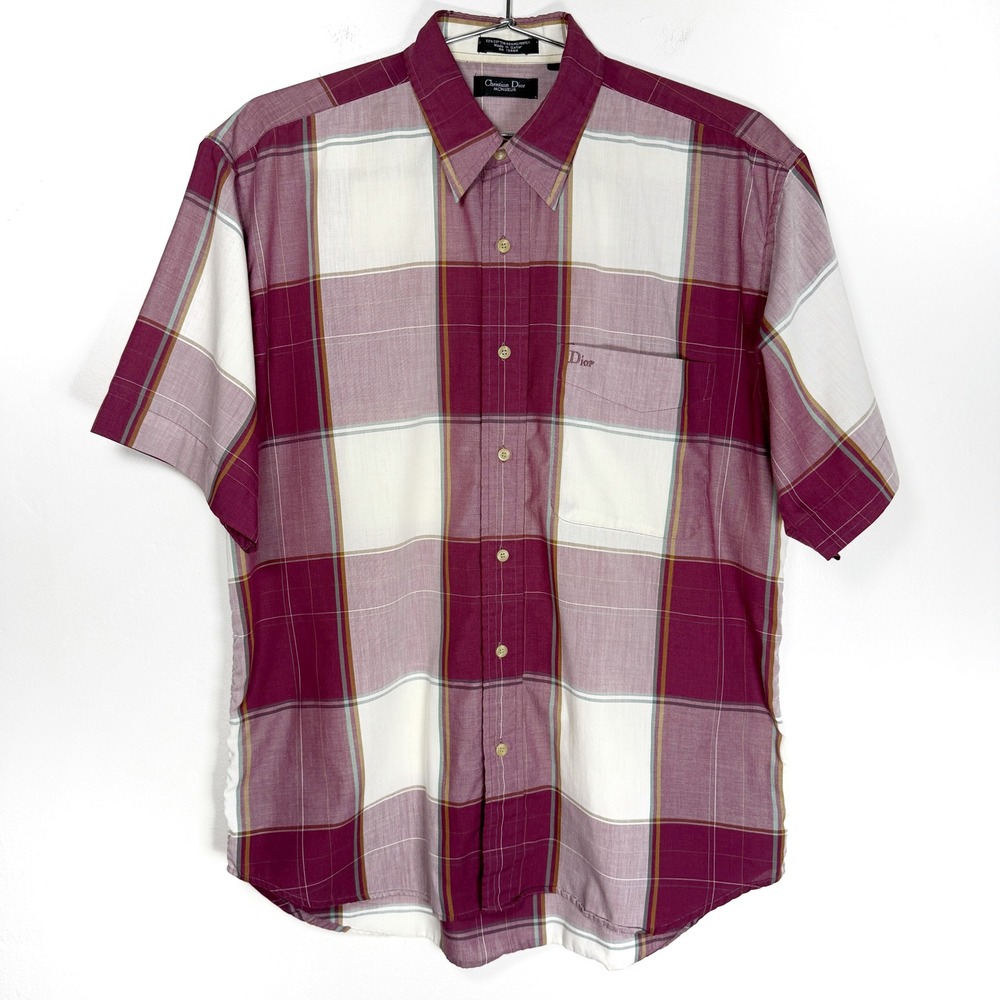 Christian Dior Monsieur MEDIUM Short Sleeve‎ Plaid Button Down Shirt